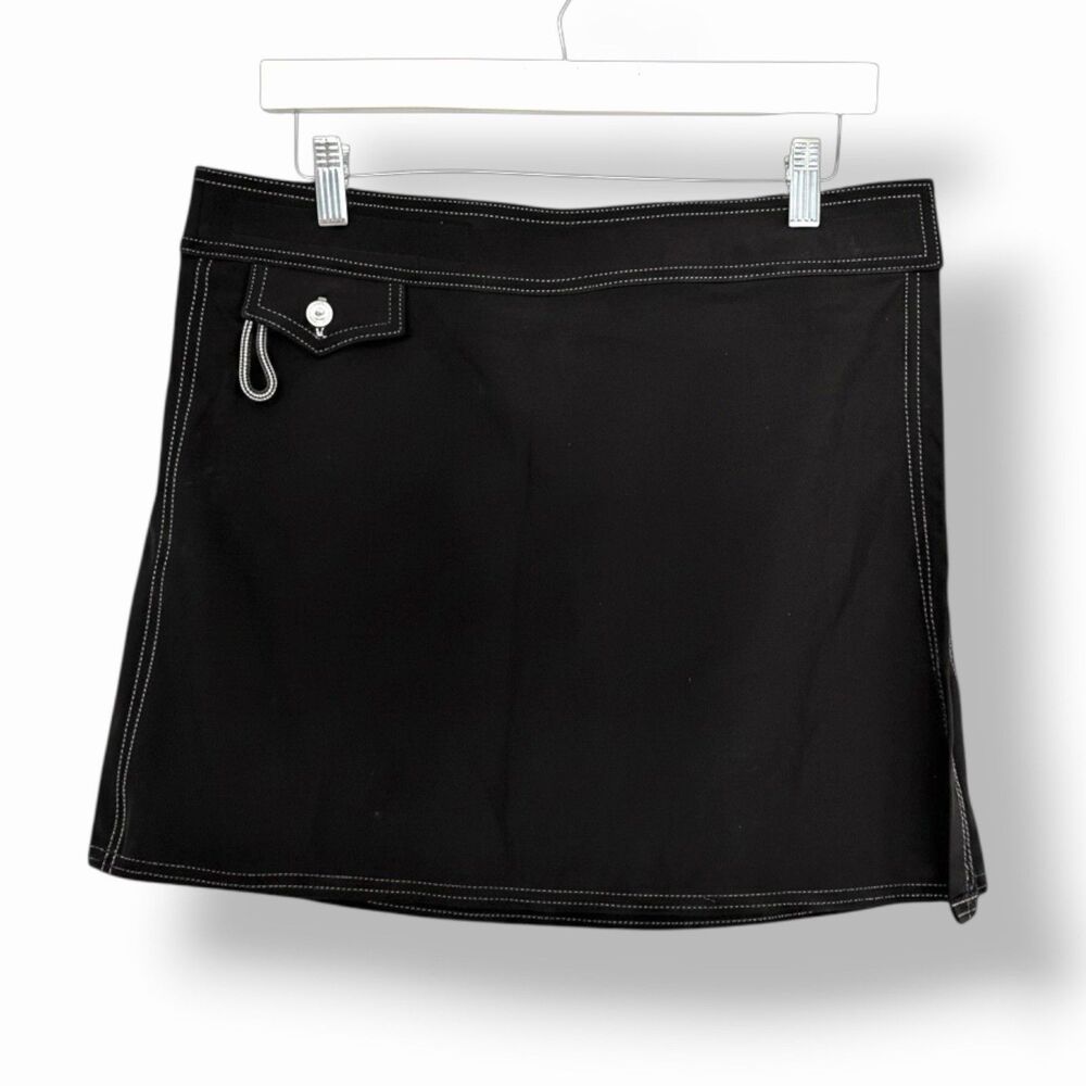 Birdwell Beach Britches Board Skirt Swim Cover Up L Black Contrast Stitch Retro